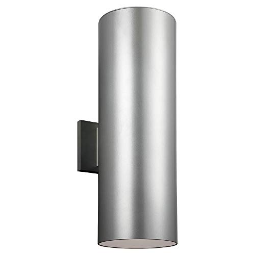 Sea Gull Lighting Generation 8313902-753 Transitional Two Light Wall Lantern From Seagull-Outdoor Cylinders Collection In Pewter, Silver Finish, Large, Painted Brushed Nickel #TOP20