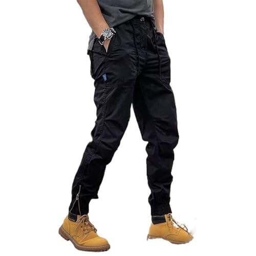Men's Spring American Retro Cargo Pants Elastic Waist Zipper Casual Pants