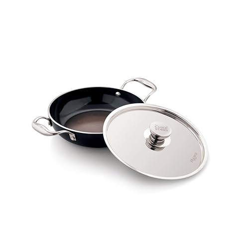 Image of The Chef Story Mycera Quantaseal Ceramic Coated Kadhai with SS Lid | 24cm-2.1L | PFOA & PFAS-Free | TUV Rheinland & BIS Certified | Non-Stick | Gas & Induction Compatible | Black | 5-Year Warranty