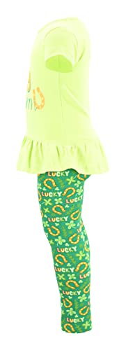 Image of Unique Baby 2 Piece Girls Printed Leggings Outfit with Short Sleeve Shirt Kid and Toddler Clothes Set