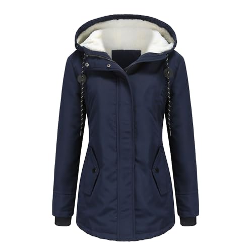 JEShifangjiusu Femmes 2Pcs LéGer Casual Anorak Manteau éPaissi Doublure En Laine Parka Manteau Casual Manteau à Capuche (Bleu Foncé,M)