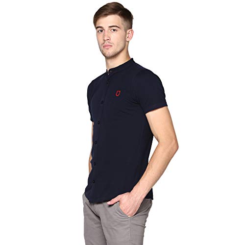 Image of Urbano Fashion Men's Solid Cotton Slim Fit Polo Shirt with Mandarin Collar