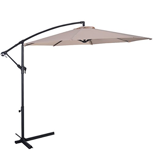 Tech Faith 10' Hanging Umbrella Patio Sun Shade Offset Outdoor Adjustable Durable Umbrella (Khaki)