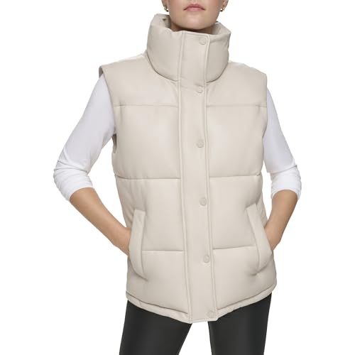 Andrew Marc Women's Funnel Collar Faux Leather Puffer Vest 6