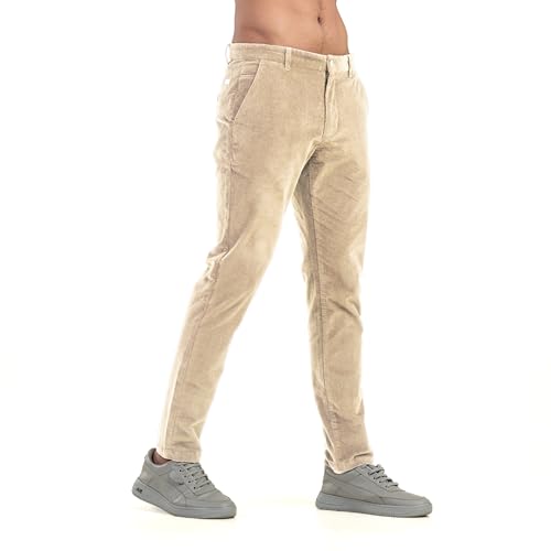 Image of BELANO Men Slim Fit Corduroy Cotton Stretch Chinos