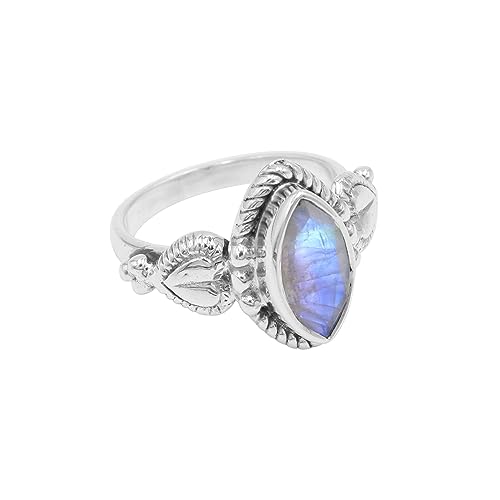 Bague pierre de lune arc-en-ciel marquise argent 925 anti-ternissement