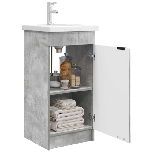 Mueble de baño con lavabo gris hormigón de 42 cm con grifo y armario 3