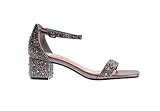 Ninety Union Lady Couture Dazzle 2 Inch Mid Block Heel Rhinestone Sandal, Pewter, 10