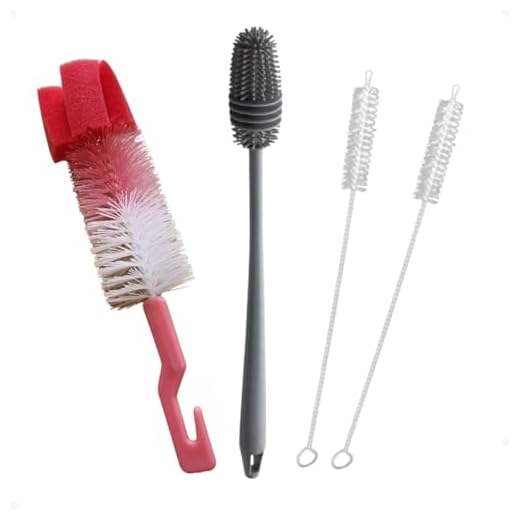 Kit, Conjunto, Jogo 4 Peças - Escovas Esponja 1 Silicone, 1 Nylon, Para Lavar Garrafas Mamadeiras Copos Taças + 2 Limpador de canudo