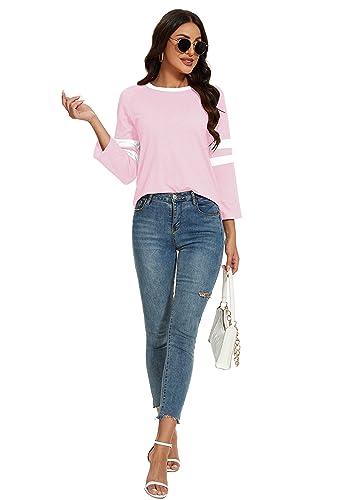 Womens 3/4 Sleeve Fashion Crewneck Tops Patchwork Blouse Casual Loose Comfy Shirt3