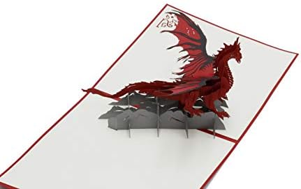 Red dragon, beast, flight dragon, fantasy mythical creatures, 3D folding card, pop up card, greeting card, gift card
