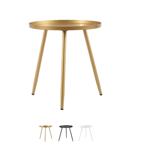 Zekonoサイド テーブル ナイト ミニ 簡易テーブル 鉄製 スリム 三角支え 組立品 組立簡単 丸型 机 軽量 おしゃれ ソファサイド リビングルーム 観葉植物置き (ゴールデンラージ)