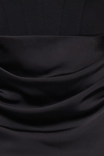 Image of Betsy & Adam Women's Floor Length, Strapless Boned Corset Detail Dress with Draped Satin Ruched Skirt