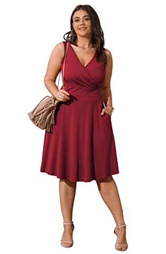Image of POSESHE Womens Plus Size Dresses Sleeveless Wrap V-Neck Sundress Casual Summer Wedding Guest Cocktail Dress with Pockets