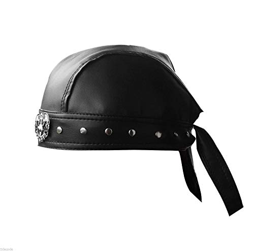 Cycling Bandana Doo Rags Adjustable Skull Cap Motorcycle Biker Leather Cap Black3