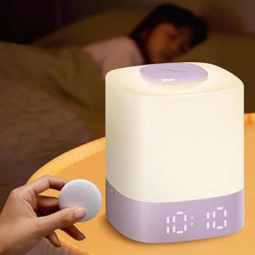 Lyridz LED Nursery Night Light with Clock, Portable Breastfeeding Table Lamp for Baby with Remote Control, 4000mAh Rechargeable Battery, Dimmable, 3...