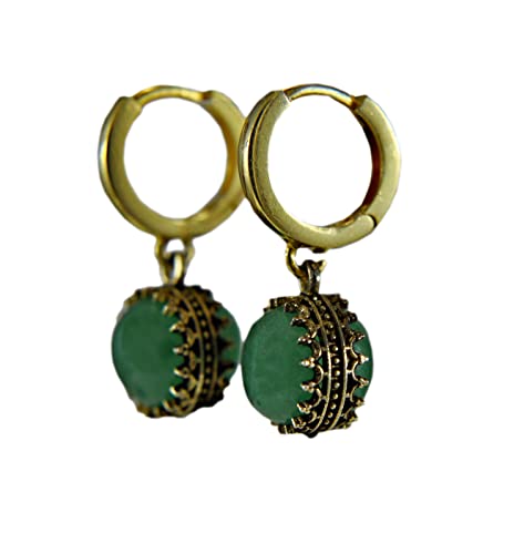 925 Silber Creolen - 14k Vergoldet - Aventurin - Vintage Schmuck - Statement - Antik - Jugendstil Schmuck - Geschenk für Freunden - Geburtstagsgeschenk - Schmuck-Geschenk (Ohrringe)