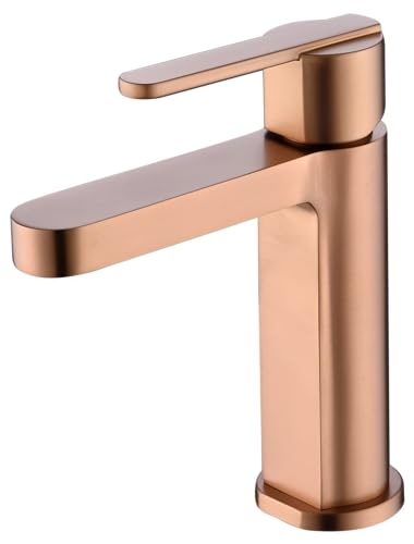 MICE - Grifo monomando de baño - Griferia lavabo de laton para agua fria/caliente - Grifo para lavamanos - Grifo de caño corto (Oro Rosa Cepillado) BDR001-1ORC