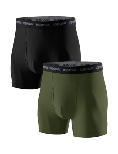 LAPASA Herren Sportunterhosen 2er Pack, Schnelltrocknende Funktionsunterwäsche Activewear Boxershorts, S, Schwarz+Grün