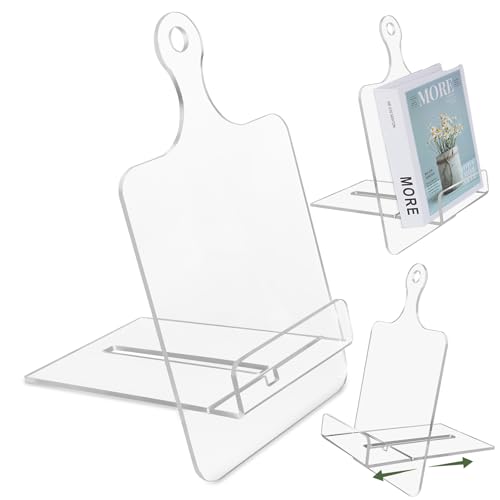Adjustable Acrylic Cookbook Stand, Recipe Holder for Kitchen Counter, Clear Book Holder, Transparent Book Display Stand for Kitchen, Books, Magazines, Tablets, Laptop