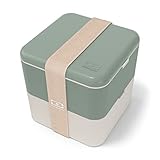 monbento - Large Bento Lunch Box MB Square Natural with 2 Compartments - 57 oz - Leakproof Lunch Box for Work/Picnic/Meal Prep - BPA Free - Microwave & Dishwasher Safe - Green