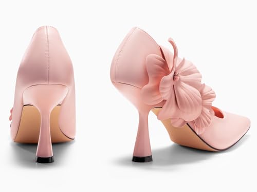 Coutgo Womens Stiletto High Heels Flower Dress Shoes Closed Pointed Toe Slip on Wedding Party Formal Pumps4