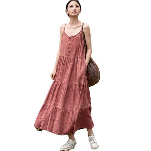 Women's Summer Cotton & Linen Long Skirt Layered Casual Sun Skirt Linen Camisole Skirt
