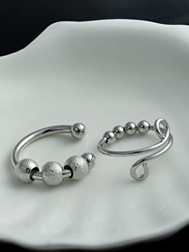 Dcfywl731 6Pcs Anxiety Ring For Teen Girls Fidget Rings For Anxiety Rings With Beads Worry Jewelry Adjustable Silver Open Ring For Women Men #TOP5