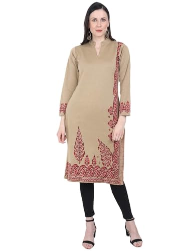 Image of Rosary Women's Winter Woolen Kurti Jacquard Straight Fit Ethnic Wear with 2 Side Pockets