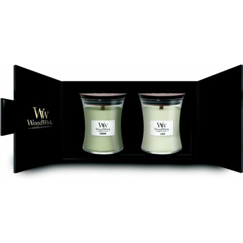 WoodWick candele profumate in confezione regalo | Candele Fireside e Linen a ellisse con stoppino scoppiettante | Fino a 60 ore di durata | Regali per donne