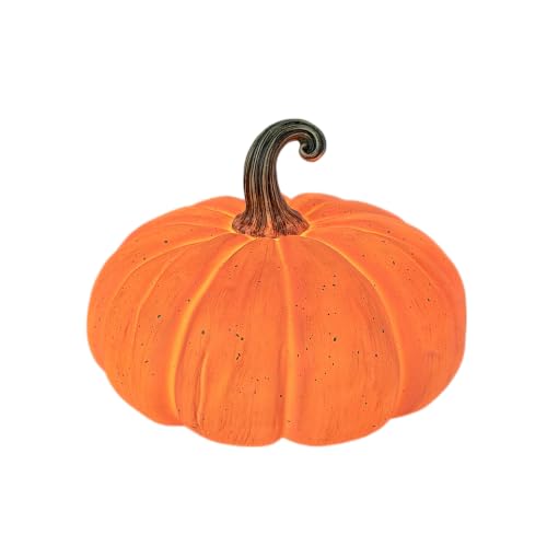 Lighted Resin Pumpkin Decoration with Timer, Pre-Lit Fall Decor for Home Outdoor...