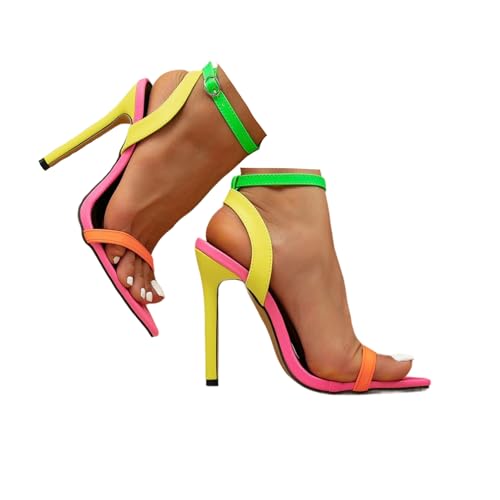 Colorful Stiletto Heels for Women Sexy Open Toe Strappy Sandals Shoes Ankle Strap Pointed Toe Dressy Heels for Party