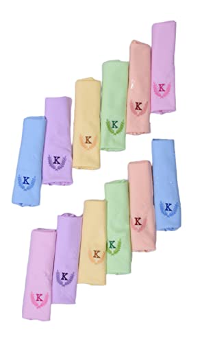 Image of ANTONIA Personalized Cotton Women's Handkerchiefs with Embroidered Initials, Assorted Colours (33 cm x 33 cm)