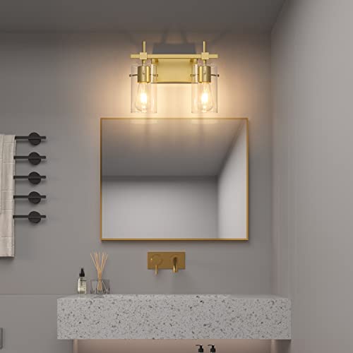 Image of SOLFART Gold Bathroom Light Fixtures 2 Light Wall Light Fixtures Bathroom Vanity Light Over Mirror Vintage Light