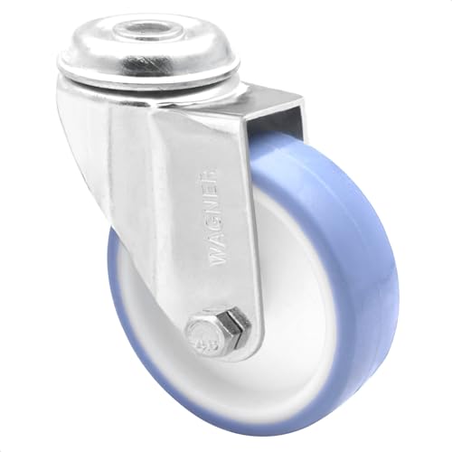 Wagner 23177501 - Rotella girevole morbida con foro posteriore, diametro 75 mm, altezza 100 mm, in acciaio zincato, portata 60 kg, colore: Blu/Bianco