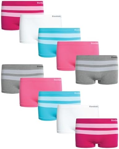 Reebok Girls Boyshorts 10 Pack, Performance Seamless Underwear, 2" Inseam