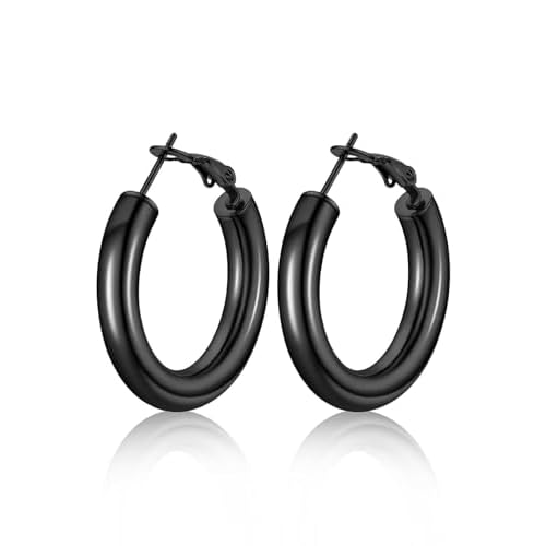 U7 Chunky Hoop Earrings for Women,Stainless Steel/14K Gold Plated/Black Hoop Earrings,20/30/40/60/80mm Thick Huggie Hoops No Tarnish Hypoallergenic Women Earring Jewelry
