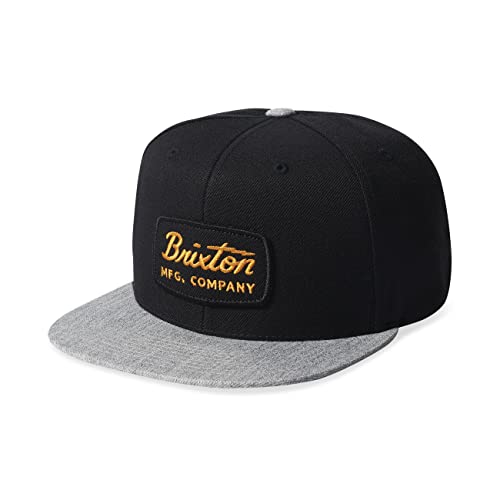 Brixton Jolt Snapback – Medium Profile Hat with Adjustable Closure, Flat Bill & Front Embroidered Felt Patch – Black & Light Heather Grey, One Size