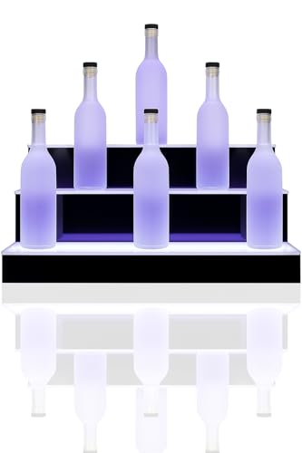 LED Lighted Liquor Shelf 3 Tier 24 Inch RGB Bottle Display for Home Bars and Restaurants with Remote and App Control Acrylic Top Handcrafted in Colorado