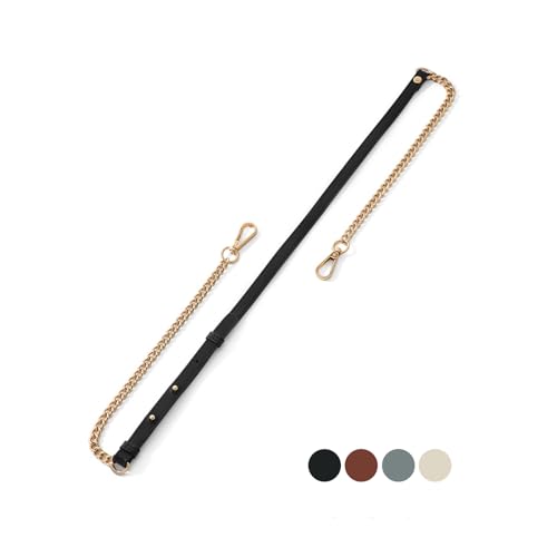 masamilk チェーンストラップ 牛革 ショルダーベルト チェーンバッグ用 ショルダーストラップ 細め 交換 単品 (ブラック×ゴールド)