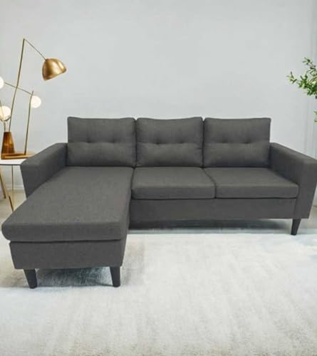 SWEET SOFA® Sofá Chaise Longue Clin II Reversible – Sofá 3 Plazas Tapizado Antimanchas, Estilo Escandinavo, Estructura de Madera en Color Marron