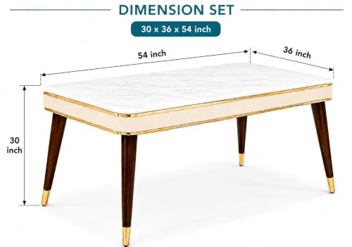 Image of WOODEN SPACE 4 Seater Wooden Dining Table Set | Urban Marble Top Dining Table with Chairs for Dining Room & Kitchen (Modern Frontline Beige) (54 x 36 x 30 inch)