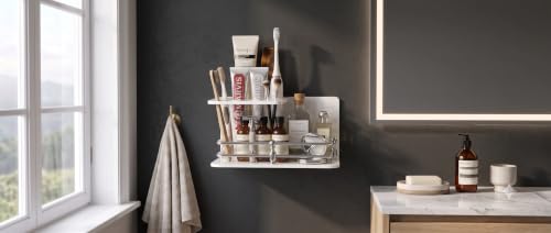 Image of self Adhesive Wall Mounted Acrylic Toothpaste Holder,Toothbrush Stand,Toothpaste Tubler for Bathroom Organizer Rack for Home(Black Acrylic) (Half S.S White)