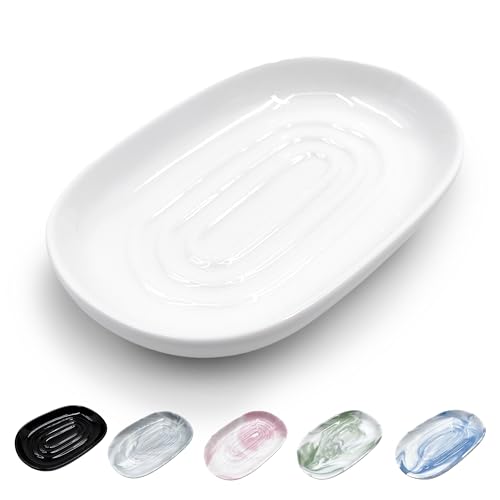 Soap Dish, Ceramic Soap Dish with Marble PatternShower, Soap Saver Tray for Bathroom, Kitchen Sink & Vanity, Multi-Use Holder for Jewelry, Rings, Keys (1 Pack, White)