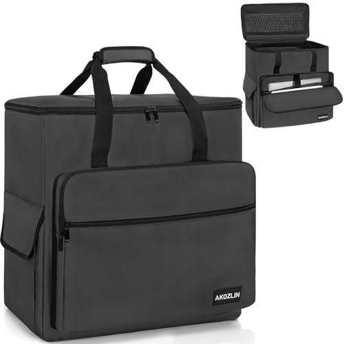 AKOZLIN PC Travel Case Desktop Carrying Case PC Bag Padded Nylon Carry Tote Bag for Transporting Computer Tower PC Chassis Keyboard Mouse Accessories Grey