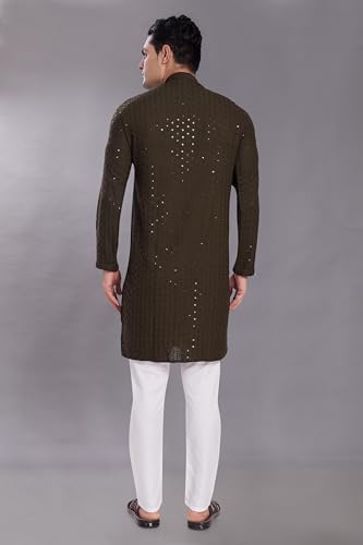 Image of DIVISIVE Men's Sequince Embroidered Cotton Blend Only Slim Fit Kurta