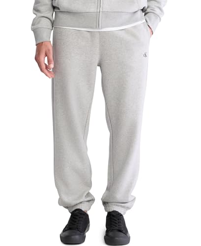 Calvin Klein Calça jogger masculina de lã com logotipo monograma, Cinza (Heróico) mesclado, GG