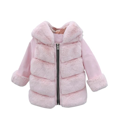 Girls Faux 𝐅𝘂𝗿 Wool Outerwear Toddler Wedding 𝐏𝐚𝗿𝐭𝐲 Dress Coat Winter Long Sleeve Warm Snow (Pink, 5-6 Years)