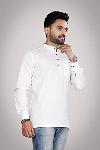 Image of Men's Cotton Regular Short Kurta | Casual & Ethnic Wear with Long Sleeve