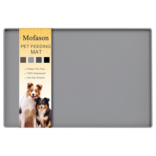 Mofason Pet Food Mat Waterproof Dog Mat 24”x16” Large – 0.5” inch Raised Edge,Pet Silicone Feeding Placemat Water Bowl Tray for Floors, Nonslip Washable Dog Mat for Food and Water